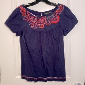 Embroidered Top, navy, size small.